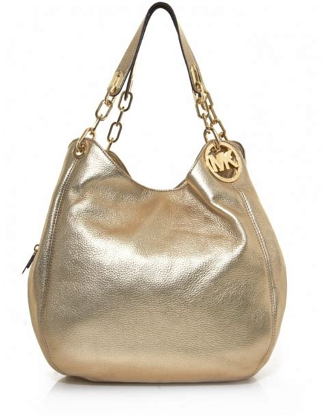 michael kors fulton gold leather shoulder bag